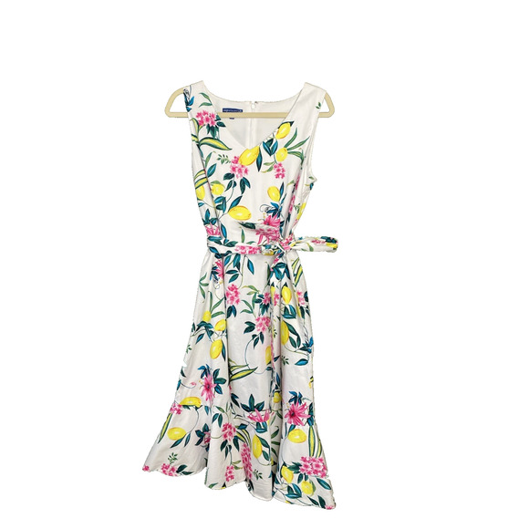 Talbots Dress Womens Size 10 Lively Lemon Floral Fit & Flare Party Guest Midi - Picture 2 of 12